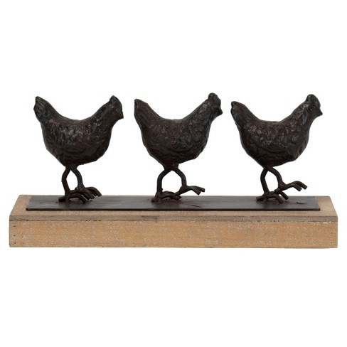 Rustic Walking Chickens Wood And Metal Decorative Sculpture Table Top Decor Foreside Home Garden Target