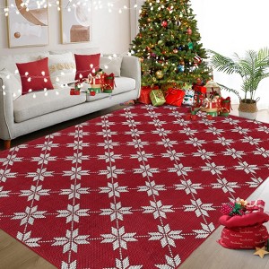 Christmas Area Rugs, Washable Non-Slip Christmas Pattern Snowflakes Carpet, Soft Low Pile Foldable Stain Resistant for Bedroom, Home - 1 of 4