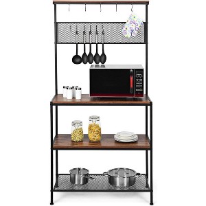 Tangkula Bakers Rack Coffee Bar 4-Tier Kitchen Microwave Stand with Storage 11 Hooks Adjustable Feet Industrial Utility Shelves for Utensils - 1 of 4