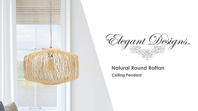 Natural Beige Rattan Round Pendant Ceiling Light