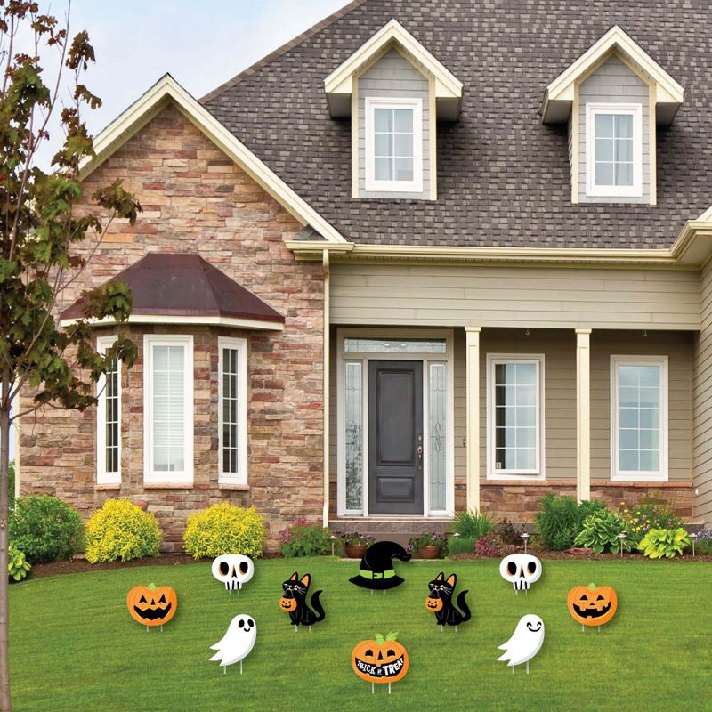 Big Dot of Happiness Jack-O'-Lantern Halloween - Black Cat Ghost Skull & Witch Hat Lawn Decor - Outdoor Kids Halloween Party Yard Decorations - 10 Pc, 2 of 11