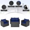 Tangkula Set of 4 Patio Rattan Conversation Furniture Set Outdoor Wicker Sofa Set with Padded Cushion & Tempered Glass Coffee Table Navy - 2 of 4