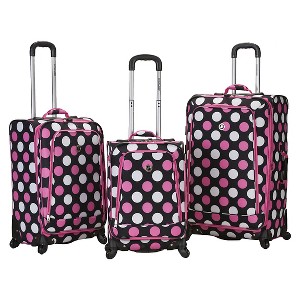 Rockland Fusion 3pc. Expandable Luggage Set -Black/White/Pink, Pink/Black/White Polka Dots