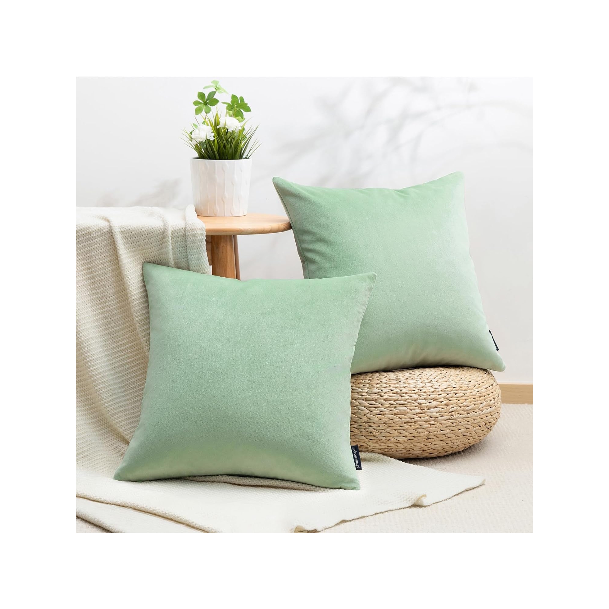 Phantoscope Soft Silky Velvet Series Decorative Throw Pillow Cusion for Couch, 2 Pack, 18x18, Sage Green