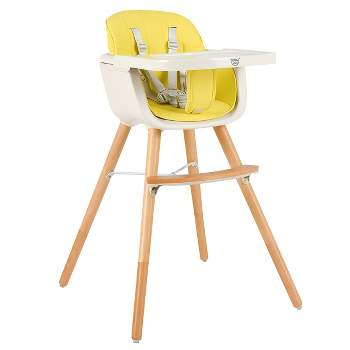 Infans 3 in 1 Convertible Wooden High Chair Baby Toddler w/ Cushion Yellow