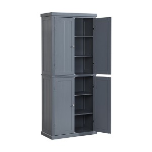 PDTEND 72.4" Minimalist Freestanding Kitchen Pantry Storage Cabinet with 4 Doors and Adjustable Shelves - Gray - 1 of 4