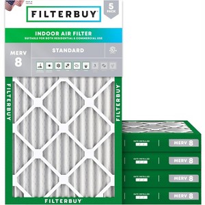 Filterbuy 8x20x2 Air Filter (5-Pack), Pleated MERV 8 Dust Defense Replacement HVAC AC Furnace Filters (Actual Size: 8.00 x 20.00 x 1.75) - 1 of 4