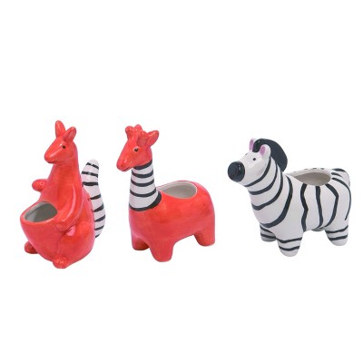 Transpac Kangaroo/ Giraffe/Zebra Planters Set of 3 Spring Home Decorations