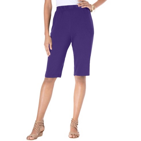 Roaman's Women's Plus Size Petite Soft Knit Bermuda Short - L, Purple