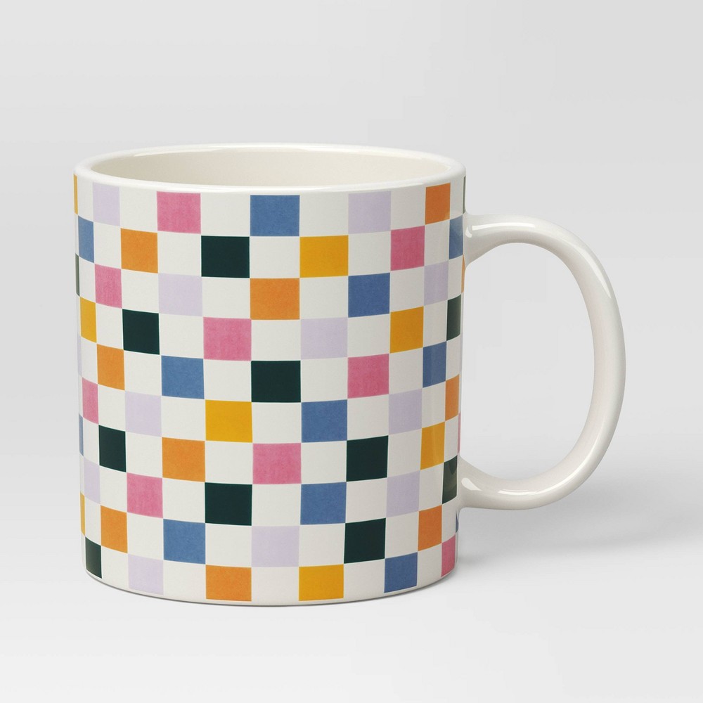 15oz Stoneware Checkerboard Mug White - Room Essentials™