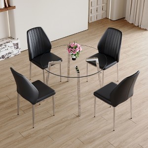 5 PCS Dining Table Set Dining Set Bistro Dining Set with 4 Upholstered Chairs & Tempered Glass Table with Metal Legs, White/Black+Silver-ModernLuxe - 1 of 4