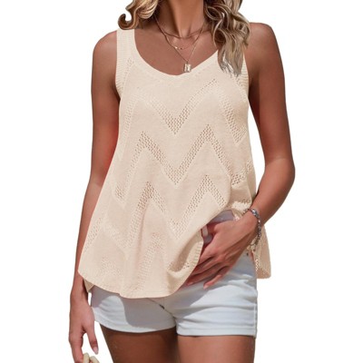 EXLURA Womens Summer Sleeveless Scoop Neck Knit Sweater Vest Crochet Hollow Out Tank Tops
