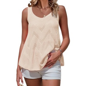 EXLURA Womens Summer Sleeveless Scoop Neck Knit Sweater Vest Crochet Hollow Out Tank Tops - 1 of 4