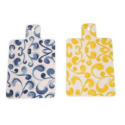 Transpac Ceramic Citrus Indigo Serving Board Set of 2 Home Decorations Spring