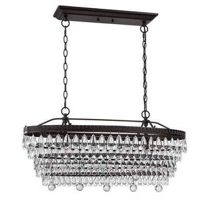 4-Light Bronze Crystal Dimmable Tiered Chandelier