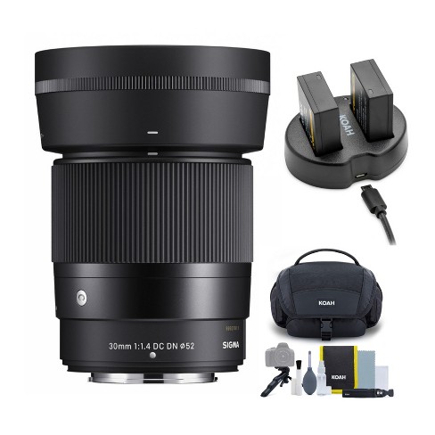 Sigma 30mm F1.4 Contemporary DC DN Lens for Fuji X Mount with Battery Bundle