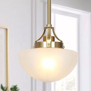 LNC Isididae 1-Light 9.1" Modern Bowl Mini Pedant, Gold with Opal Glass Shade - 1 of 4
