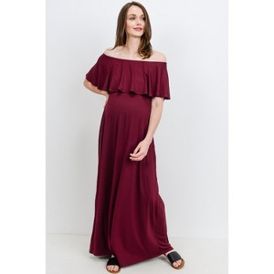 Hello Miz Women's Off Shoulder Ruffle Maternity Maxi Dress - 1 of 4