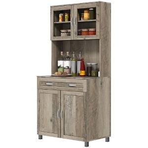 67" Buffet with Hutch, Modern Kitchen Pantry, Freestanding Cabinet with Glass Doors, Shelves and Drawers - 1 of 4
