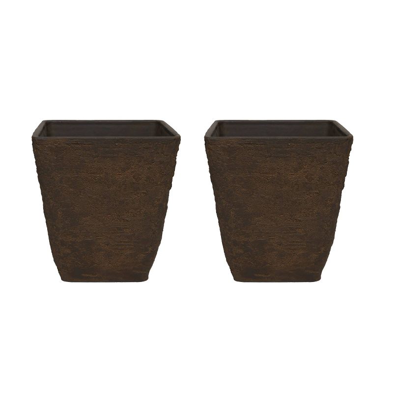 Set of 2 Resin Indoor/Outdoor Squared Planters Brown - Alpine Corporation, 1 of 7