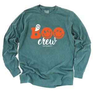 S.W.Smiley Boo Crew - Women's Garment Dyed Long Sleeve Graphic T-Shirt - 1 of 4