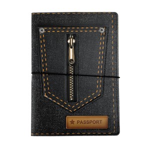 Unique Bargains Zipper Denim Passport Holder Black Orange 1 Pc - 1 of 4