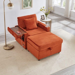 Corduroy Sofa with Storage Ottoman and USB Port, Storage Sofa with Adjustable Armrest and Cup Holder,Modern Living Room Accent Sofa-Koiai - 1 of 4
