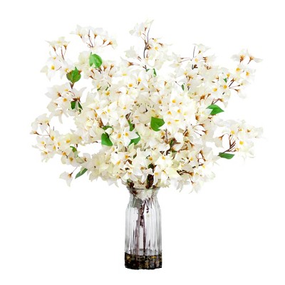 Nearly Natural 31-in Artificial Pink Bougainvillea Arrangement in Vase, White