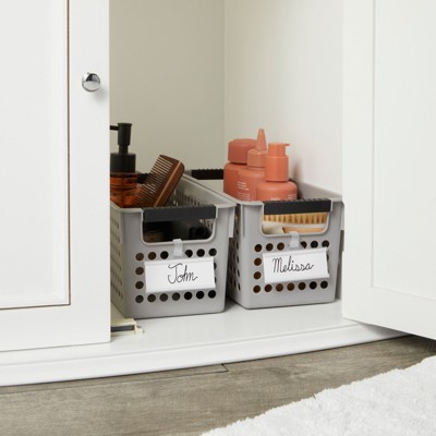 Gray Plastic Rectangular Storage Baskets with Handles, Set of 4