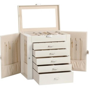 6-Tier Jewelry Box with Mirror, 5 Drawers, PU Leather Organizer - 1 of 4