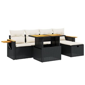 vidaXL Garden Sofa Set Black PE rattan 6 Piece Garden Sofa Set - 1 of 4