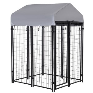 Pawhut 4' x 4' x 6' Large Dog Kennel Outdoor Steel Fence with UV-Resistant Oxford Cloth Roof & Secure Lock - 1 of 4