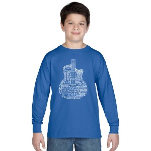 LA Pop Art Boy's Word Art Long Sleeve - Languages Guitar - 1 of 4