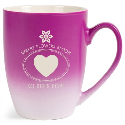 Elanze Designs Where Flowers Bloom So Does Hope 12 Ounce Ceramic Laser-Etched Engraved Drinkware Mug, Fuchsia and White Ombre
