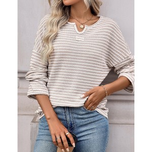 YESFASHION Women's Notch V Neck Waffle Knit Long Sleeve T-Shirt