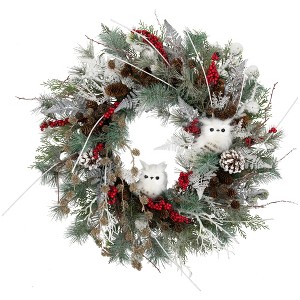 Northlight Real Touch™ Snowy Pine Owls and Berries Artificial Christmas Wreath - 34" - Unlit - 1 of 4