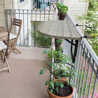 Gray Foldable Wicker Balcony Table with Metal Frame