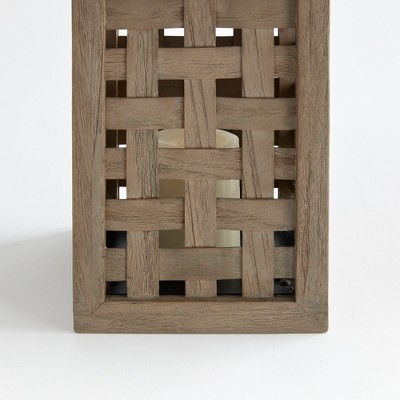 Gray Washed Teak Wood Handwoven Hurricane Lantern