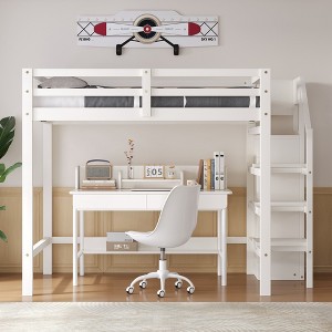 Whisen 93.8''L*57''W Wood Full Size Loft Bed with Built-in Storage Wardrobe and Staircase, Maximized Space - 1 of 4