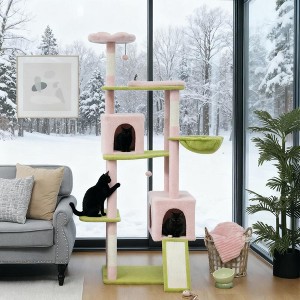 Okak Christmas Large Velvet Cat Tree Tower for Indoor,Cat Condo Climbing Frame with House & Perch Platforms & Scratching Posts - 1 of 4