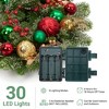 16" Holiday Wreath with 30 LED Lights Timer Red Green Gold Xmas Balls, Battery Operated Snow Flocked Winter Wreath for Fireplace Window Outdoor - 2 of 4