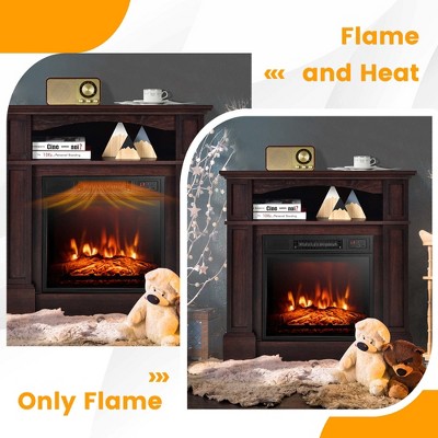 Rustic 32'' Metal and Wood Electric Fireplace Mantel with Cabinet