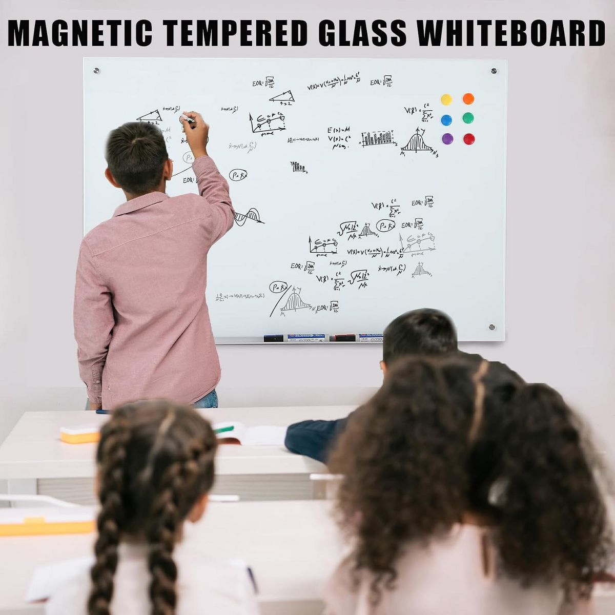 Magnetic Tempered Glass Whiteboard, Wall Mount Frameless Dry Erase Board with Marker Tray, Magnets, Eraser & Markers for Office & Home - thumbnail 3
