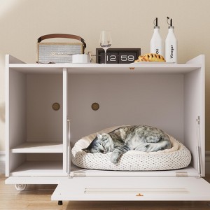 GDFStudio George Modern 32.7" Wood Hidden Cat Litter Box Furniture with Shelf - 1 of 4