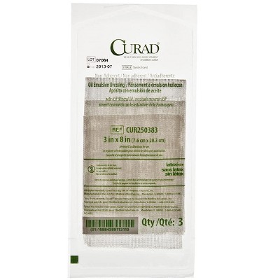 CURAD CUR250383 Sterile Oil Emulsion Gauze Dressing Nonadherent 3 IN x 8 IN (Pack of 3)