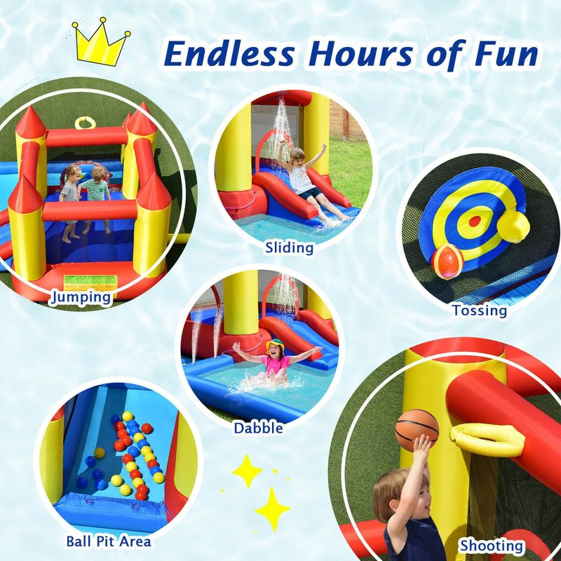 Costway Inflatable Water Slide Castle Kids Bounce House Indoor & Outdoor w/ 480W Blower, 5 of 11