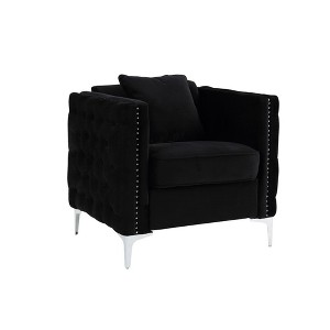 Simple Relax Velvet Chair with 1 Pillow in Black - 1 of 4