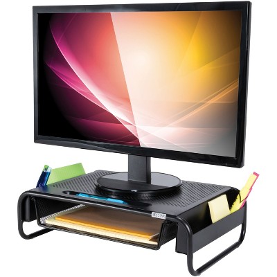 Black Steel Monitor Stand with Drawer and Vented Design