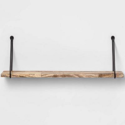 24&#34; x 6&#34; Wood Wall Shelf with Hanging Wire Matte Black - Threshold&#8482;