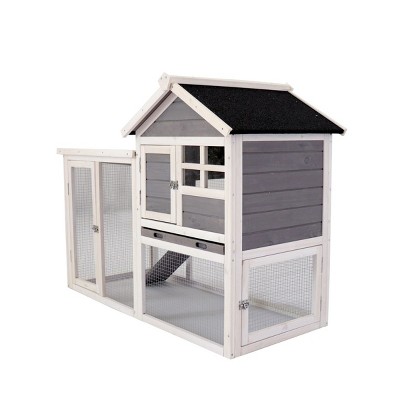 LAOTIES Large Outdoor Wooden Rabbit Hutch,Bunny Cage with Waterproof Roof,No-Leak Pull-Out Trays,Nesting Box,Expandable Small Animal House